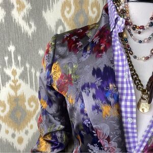 Ralph Lauren Watercolor Multicolored Floral Gray Silk Jacquard Dinner Jacket